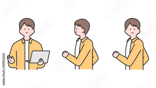 ノートパソコンを開いて持つ男性