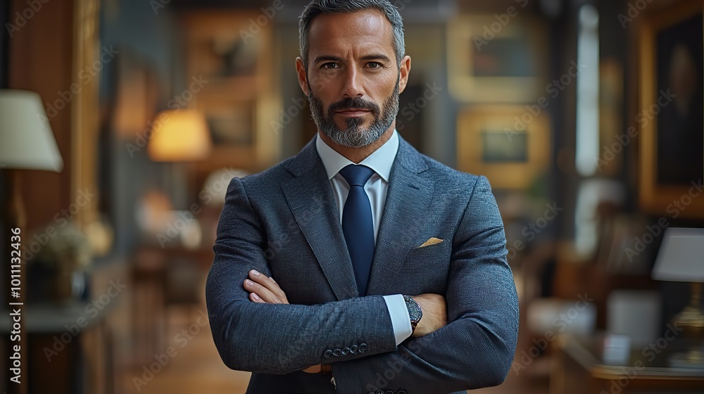 confident businessman in suit with arms crossed symbolizing leadership ,strategic planning confident businessman in suit with arms crossed symbolizing leadership ,strategic planning