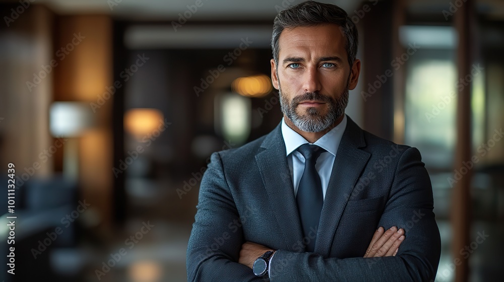 confident businessman in suit with arms crossed symbolizing leadership ,strategic planning confident businessman in suit with arms crossed symbolizing leadership ,strategic planning