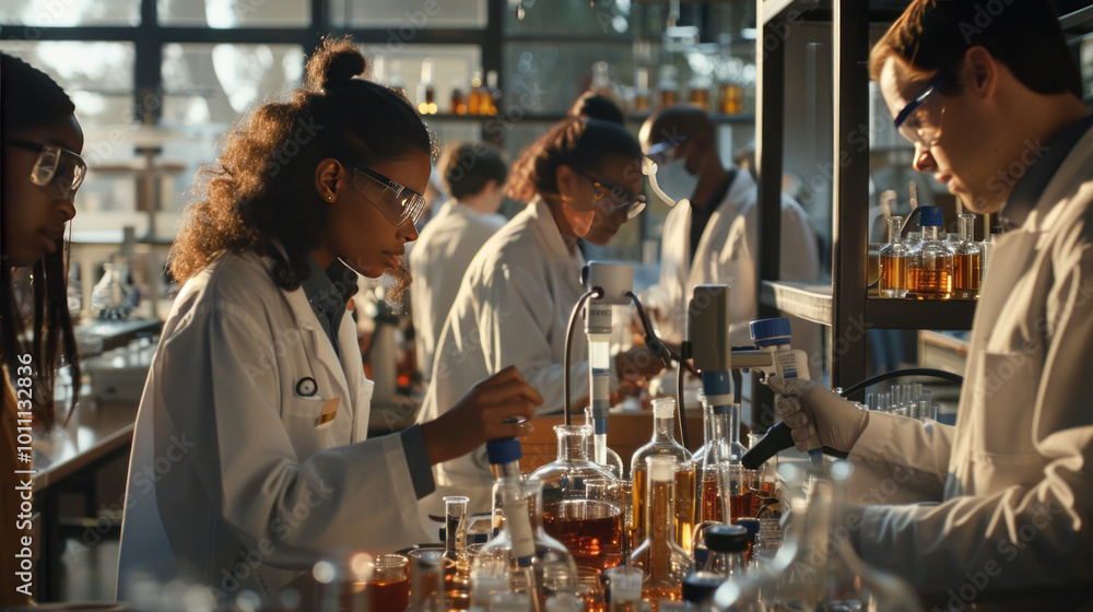 A university lab filled with diverse students and professors engaging in research in STEM disciplines. A university lab filled with diverse students and professors engaging in research in STEM disciplines.