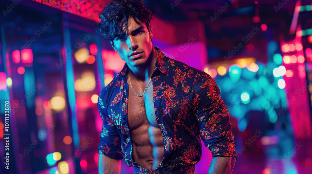 Man in a Floral Shirt in a Nightclub Man in a Floral Shirt in a Nightclub
