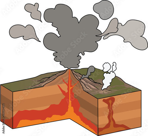 illustration of volcano eruption cross section diagram