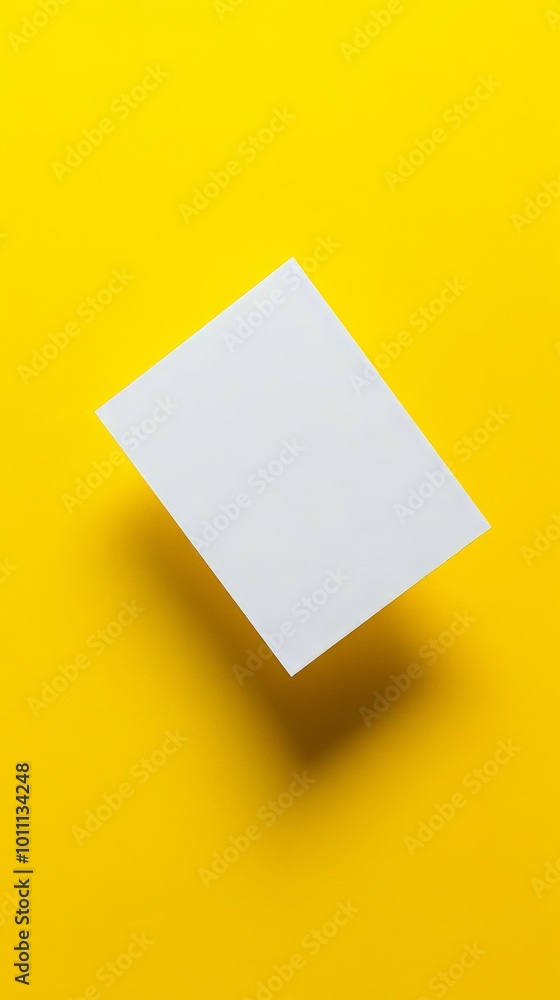 Blank white paper sheet floating on yellow background Blank white paper sheet floating on yellow background