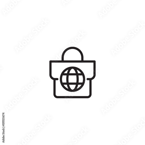 Secure global shopping, online purchase icon. Bag, globe, and lock icon, outline style. ecure online shopping, global e-commerce.