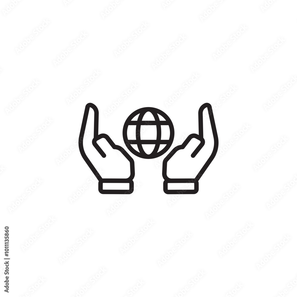 Fototapeta premium Shared planet icon. World in our hands. Hands holding globe.