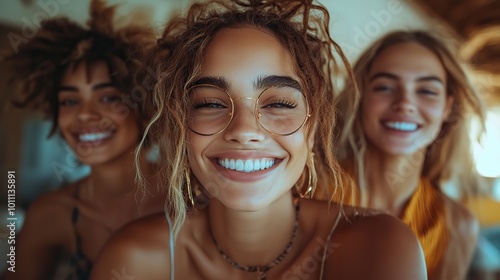 diverse group of friends with mixed races having fun together ,taking selfie indoors friendship ,lifestyle concepts