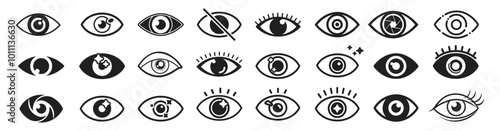 Eye icon set. Eyes related line icons. View and eye vector linear icon set. Open eyes images.