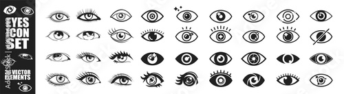 Eye icon set. Eyes related line icons. View and eye vector linear icon set. Open eyes images.