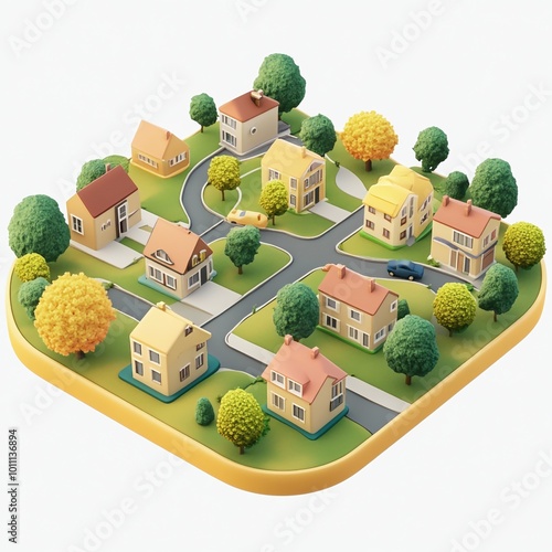 3D Neighborhood Map Icon: Local Area Navigation Illustration Logo