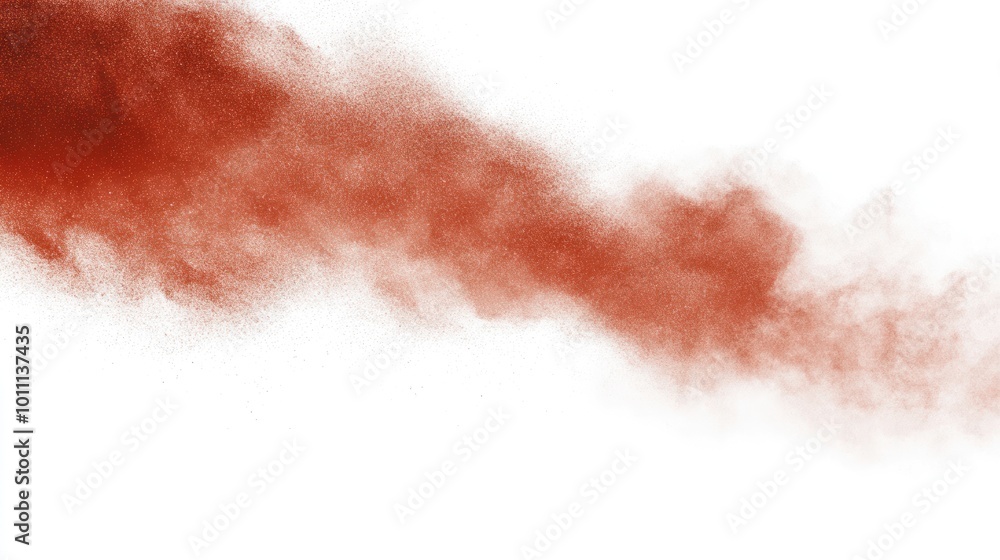 A swirling cloud of reddish powder against a white background, suggesting motion and texture. A swirling cloud of reddish powder against a white background, suggesting motion and texture.