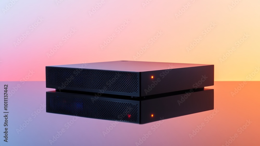 Black Soundbar on a Reflective Surface Black Soundbar on a Reflective Surface