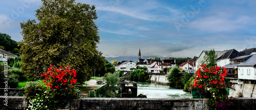 Discovering the village of Mauleon-Licharre crossed by its river Soule photo