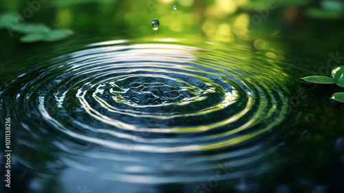 A mesmerizing close-up of ripples in water, creating intricate circular patterns that dance gracefully across the surface. This image captures the delicate beauty of nature, highlighting how even the 