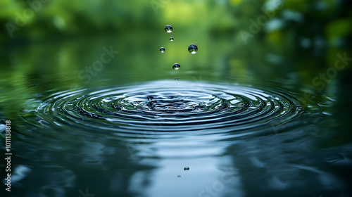 A mesmerizing close-up of ripples in water, creating intricate circular patterns that dance gracefully across the surface. This image captures the delicate beauty of nature, highlighting how even the 