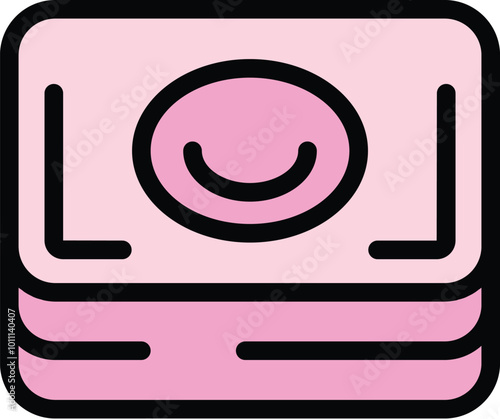 Stack of pink banknotes with a happy smiling face representing wealth, savings, and financial success