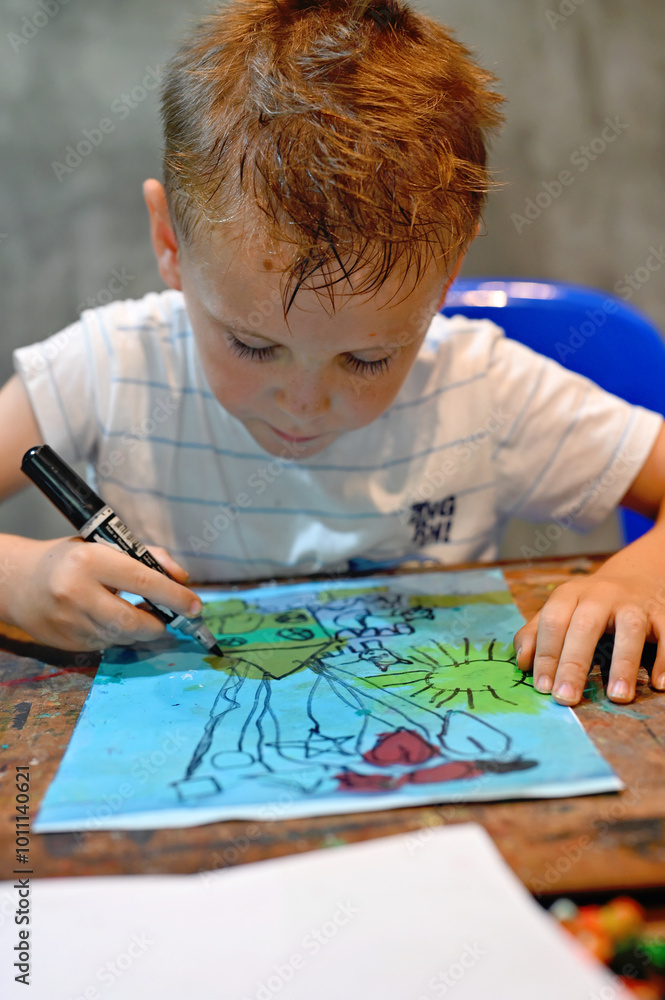 Boy doing art project