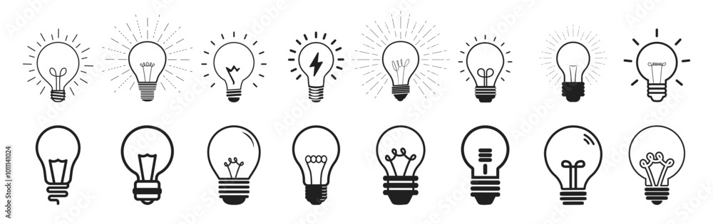 Lamp line icon set. Idea lamp icon collection. Bulb light vector icons set. Lighting Electric lamp illustration symbol Lamp line icon set. Idea lamp icon collection. Bulb light vector icons set. Lighting Electric lamp illustration symbol