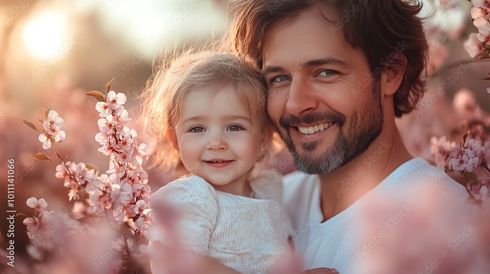 father with small daughter having fun in spring nature father with small daughter having fun in spring nature