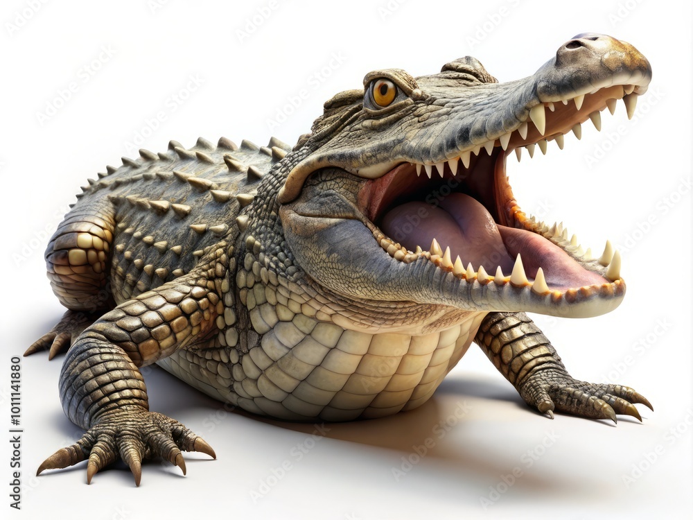 3D Crocodile Illustration on White Background for Nature, Wildlife, and Animal Themes in Modern Digital Art Style 3D Crocodile Illustration on White Background for Nature, Wildlife, and Animal Themes in Modern Digital Art Style