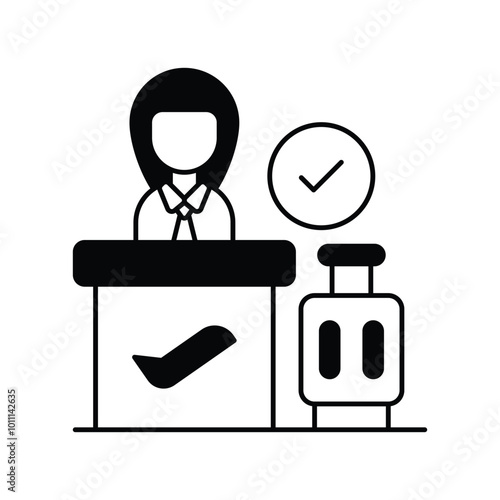 Airport Check In Counter glyph icon with white background vector stock illustration