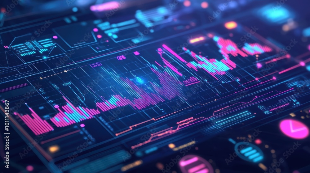 Obraz premium AI, Big Data, and business analytics icons represent the integration of advanced technology in analyzing graphs, business data, and market trends, driving strategic decisions and innovative solutions