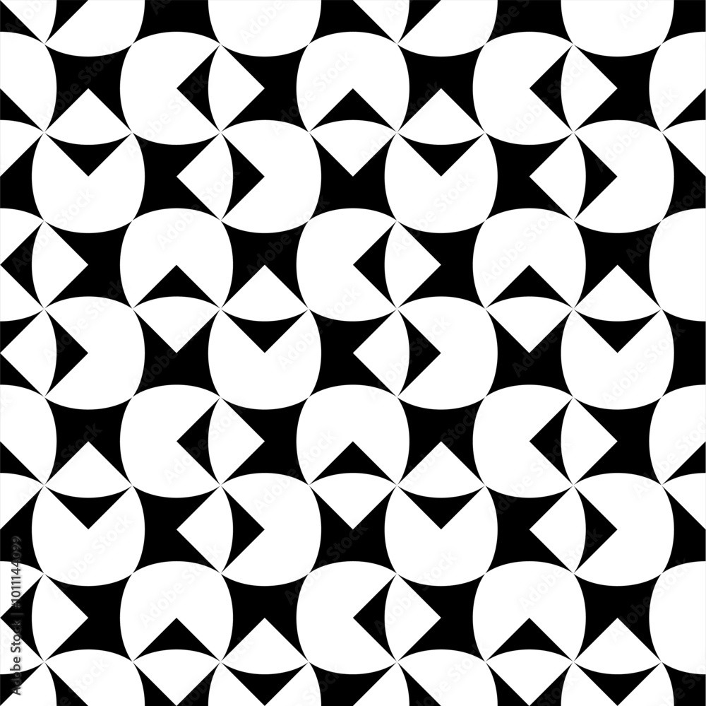 Seamless pattern with geometric motifs in black and white. Vector illustration.