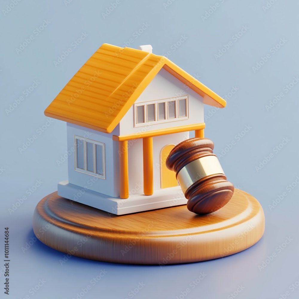 3D Auction Icon: Real Estate Sale Event Illustration Logo 3D Auction Icon: Real Estate Sale Event Illustration Logo