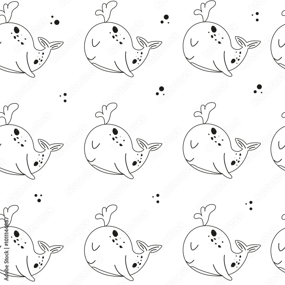 Seamless pattern cute whale outline Seamless pattern cute whale outline