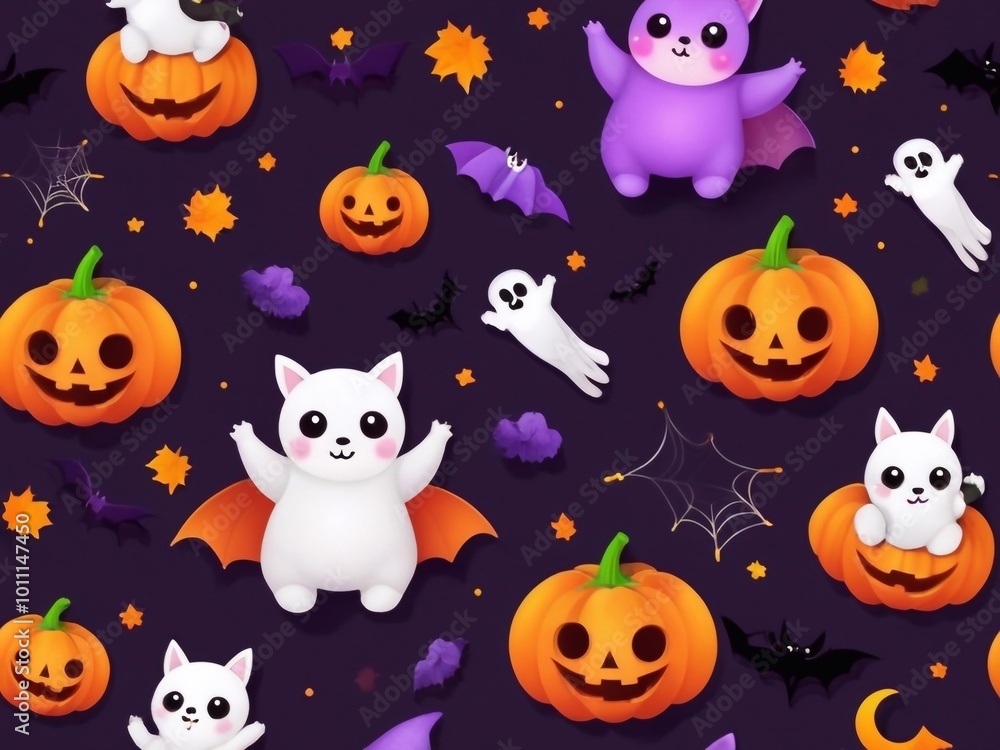 Halloween poster pattern background with a cute cartoon characters. Happy Halloween day 2024 banner design Halloween poster pattern background with a cute cartoon characters. Happy Halloween day 2024 banner design