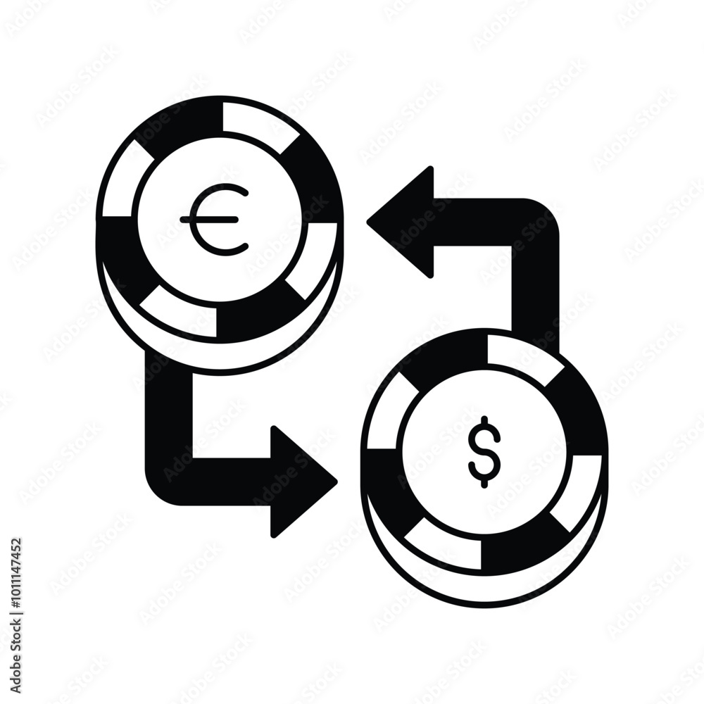 Exchanging Money glyph icon with white background vector stock illustration Exchanging Money glyph icon with white background vector stock illustration