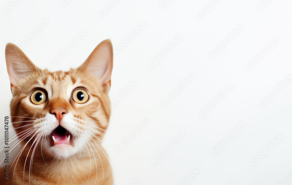 Obraz premium The cat looking at the camera with surprise, mouth open