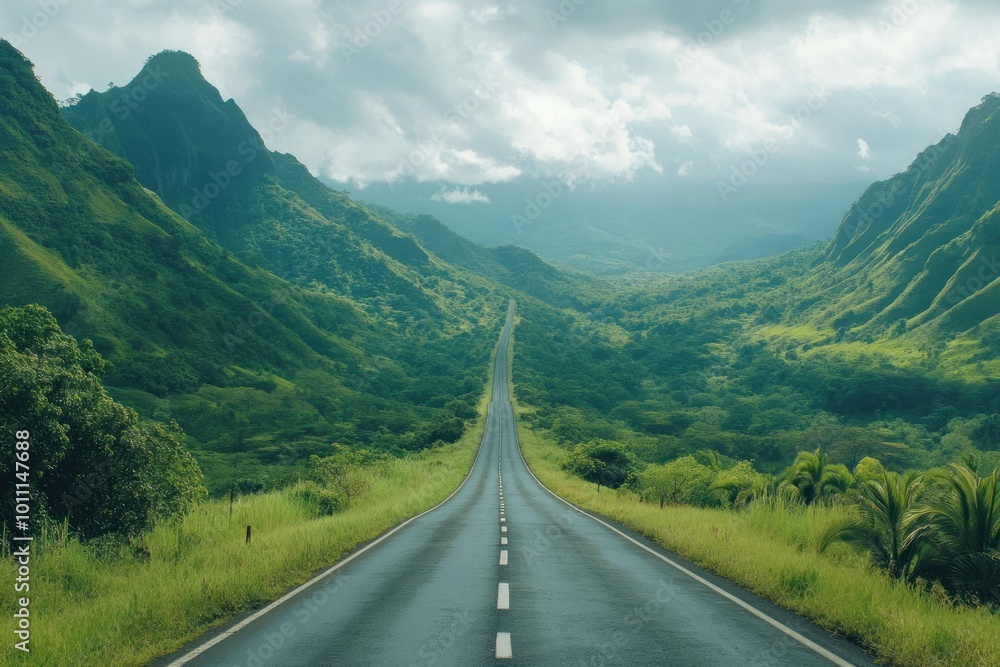 Fototapeta premium Serene Road Through Lush Mountain Landscape