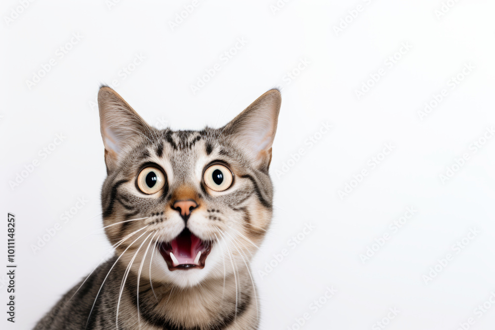 The cat reacting with surprise, wide eyes and open mouth The cat reacting with surprise, wide eyes and open mouth