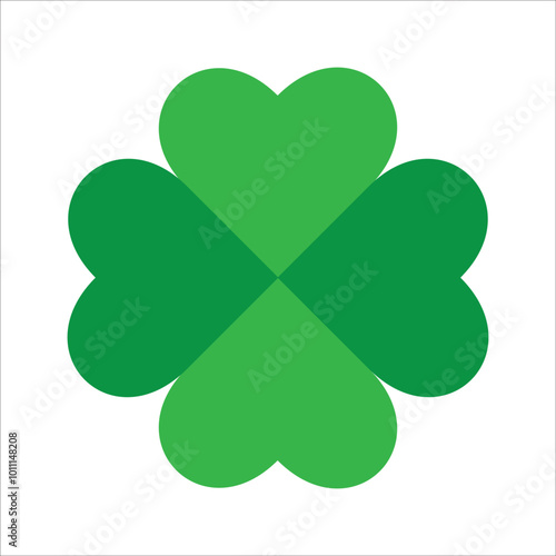 St Patrick's Day. Lucky Four-leaf clover, Green Four leaf clover vector icon. Lucky and happiness concept. Shamrock - green four leaf clover icon. Good luck theme design element.