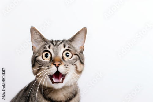 The  cat reacting with surprise, wide eyes and open mouth