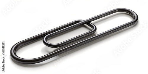 Black Paper Clip Isolated on White Background for Office Supplies, Stationery, and Organizational Use in Creative