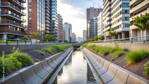 Drainage Channel Collecting Rainwater on City Outskirts for Urban Infrastructure and Stormwater Management






 photo