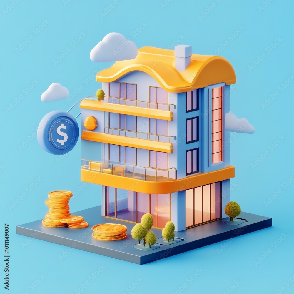Obraz premium 3D Investment Icon: Property and Financial Growth Illustration Logo