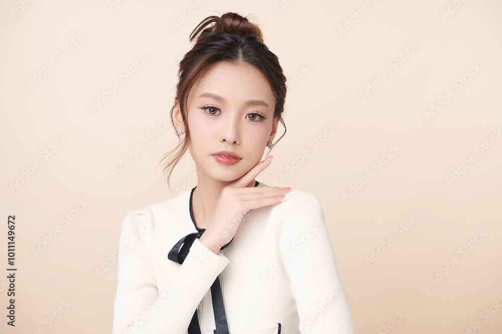 Beautiful young asian woman with clean fresh skin on beige background, Face care, Facial treatment, Cosmetology, beauty and spa, Asian women portrait. Beautiful young asian woman with clean fresh skin on beige background, Face care, Facial treatment, Cosmetology, beauty and spa, Asian women portrait.