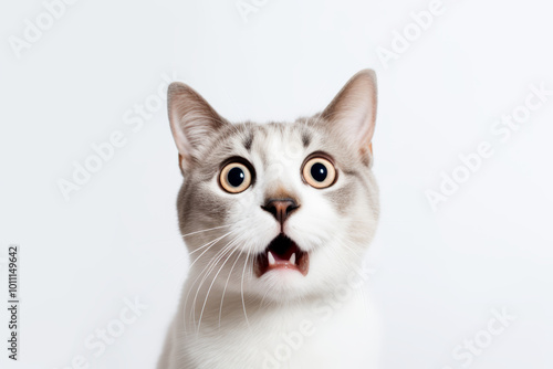 The  cat reacting with surprise, wide eyes and open mouth