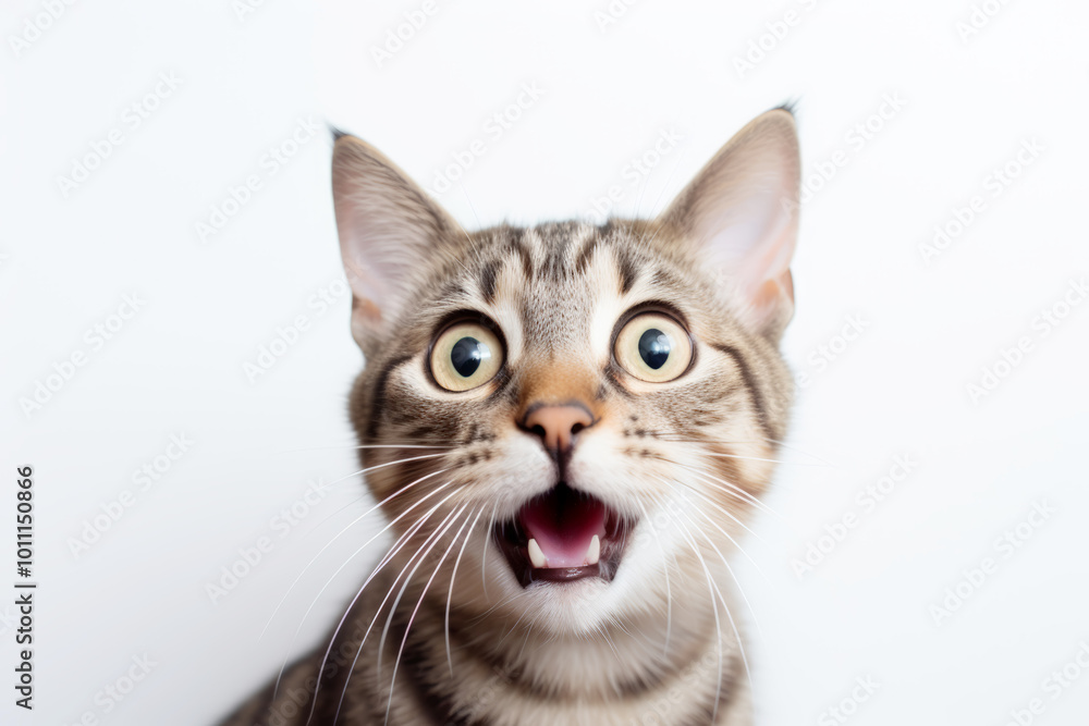 The cat reacting with surprise, wide eyes and open mouth The cat reacting with surprise, wide eyes and open mouth