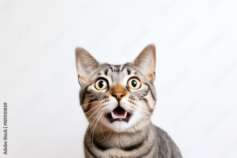 Fototapeta premium The cat reacting with surprise, wide eyes and open mouth