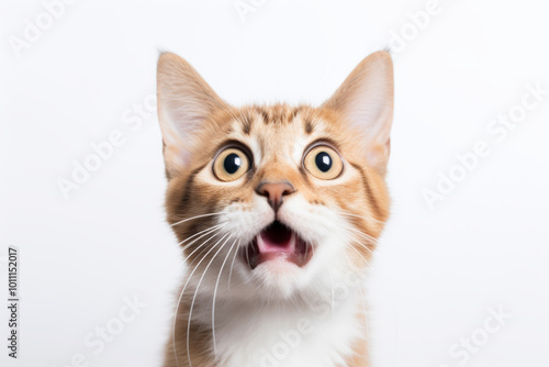 The  cat reacting with surprise, wide eyes and open mouth