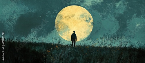 Man Gazing at the Giant Moon