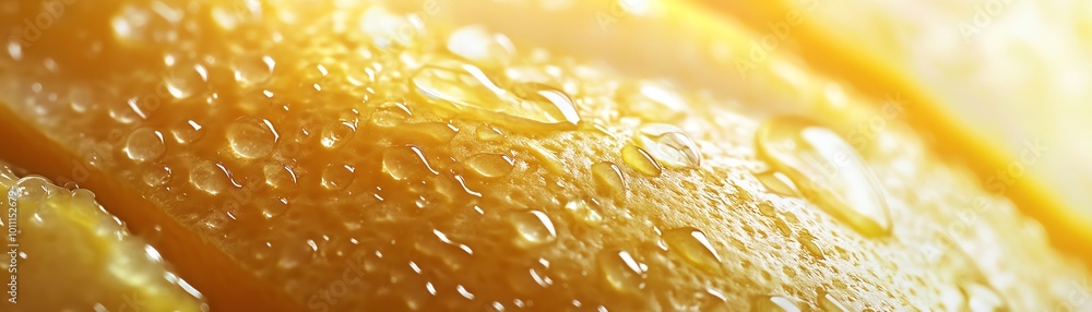 Close-up of a yellow textured surface with water droplets. Close-up of a yellow textured surface with water droplets.
