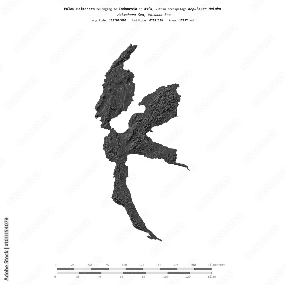 Fototapeta premium Pulau Halmahera. Indonesia. Shape on white. Bilevel