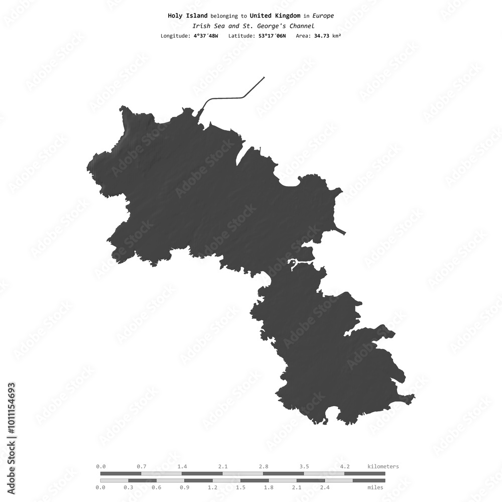 Obraz premium Holy Island. United Kingdom. Shape on white. Bilevel