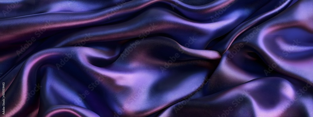 Fototapeta premium Blue and purple silk satin fabric background with wavy folds