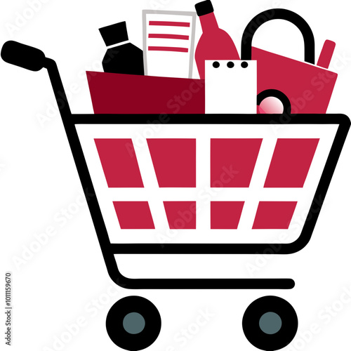 Vector illustration of a full shopping cart on Black Friday sale