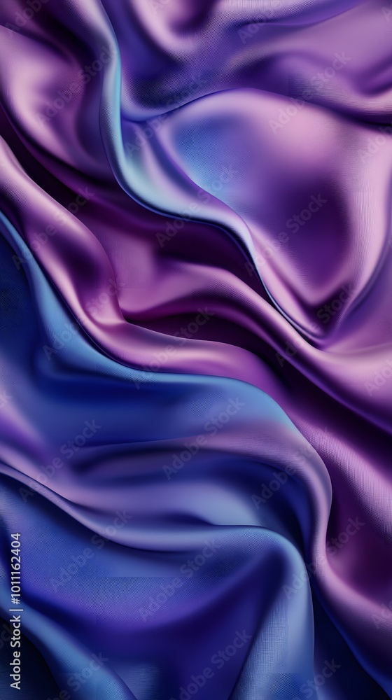 Fototapeta premium Blue and purple silk satin fabric background with wavy folds